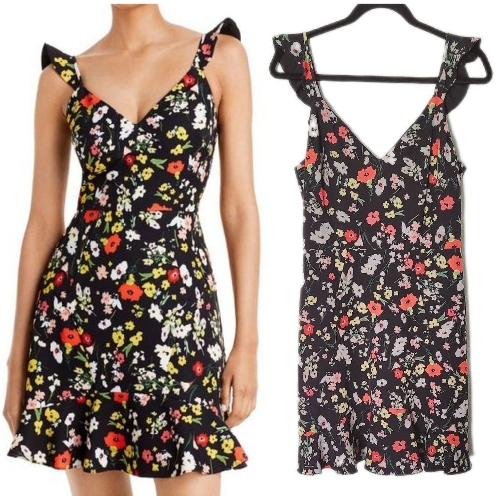 Aidan Mattox Floral Crepe Black Dress Sz8
